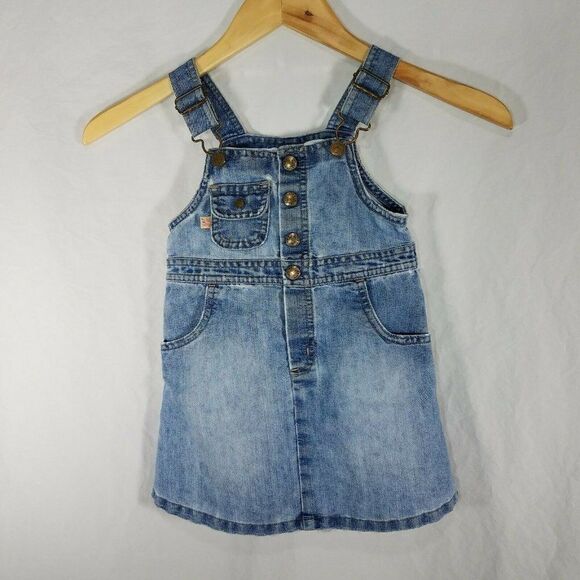 OLD Navy Girls Blue Distressed Denim Bib Overalls Dress 2T Toddler - Picture 1 of 11